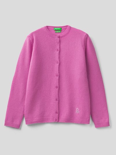 Kids' Benetton Rhinestone Logo Crew Neck Cardigan Cyclamen | NZ482336