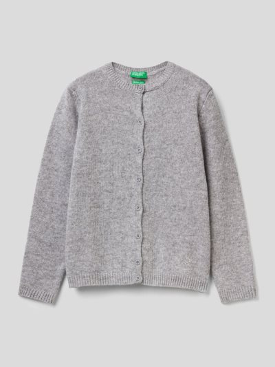 Kids' Benetton Rhinestone Logo Crew Neck Cardigan Grey | NZ759559