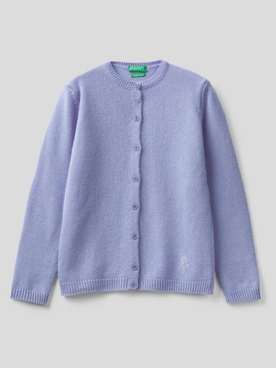 Kids' Benetton Rhinestone Logo Crew Neck Cardigan Lilac | NZ829110