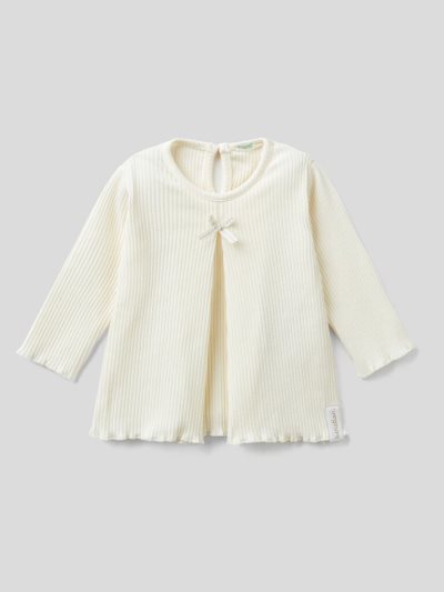 Kids' Benetton Ribbed Bow T Shirts Creamy White | NZ539463