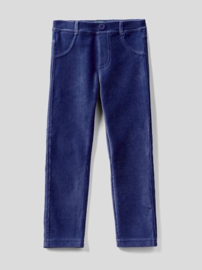 Kids' Benetton Ribbed Chenille Trousers Dark Blue | NZ332231