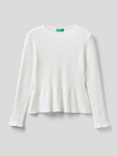 Kids' Benetton Ribbed Knit Flared Bottom Sweaters Creamy White | NZ011574