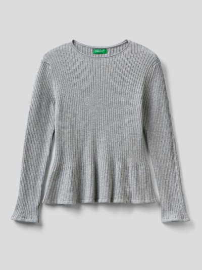 Kids' Benetton Ribbed Knit Flared Bottom Sweaters Grey | NZ616568