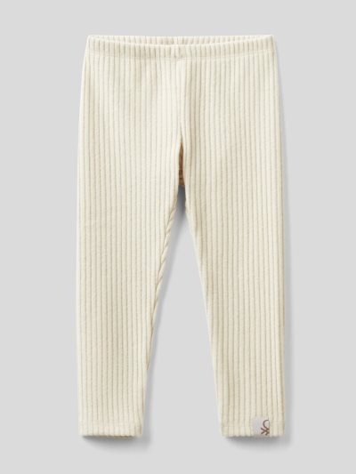 Kids' Benetton Ribbed Recycled Fabric Leggings Creamy White | NZ690923