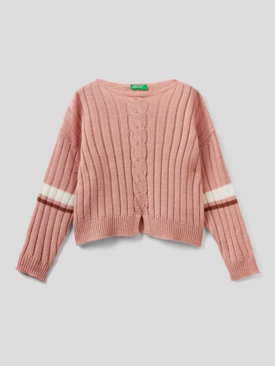 Kids' Benetton Ribbed Wool Blend Sweaters Pastel Pink | NZ008389