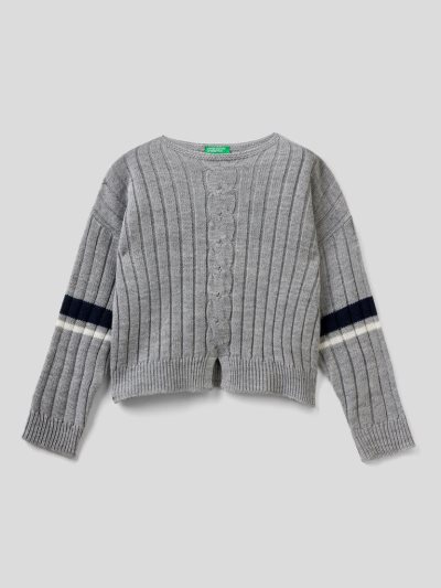 Kids' Benetton Ribbed Wool Blend Sweaters Grey | NZ381865