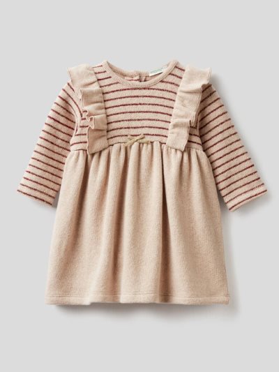 Kids' Benetton Rouches And Lurex Dress Beige | NZ414218