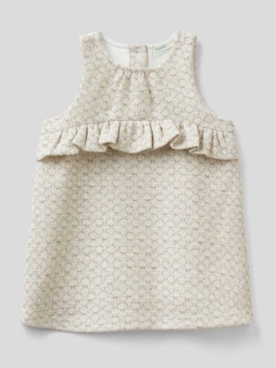 Kids' Benetton Rouches And Lurex Dress Creamy White | NZ950400