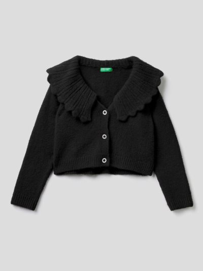 Kids' Benetton Ruffled Collar Cardigan Black | NZ234443
