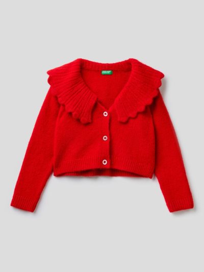 Kids' Benetton Ruffled Collar Cardigan Red | NZ714624