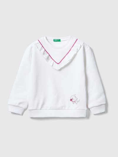 Kids' Benetton Ruffles And Print Sweatshirt White | NZ489552
