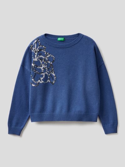 Kids' Benetton Sequins Sweaters Air Force Blue | NZ334514