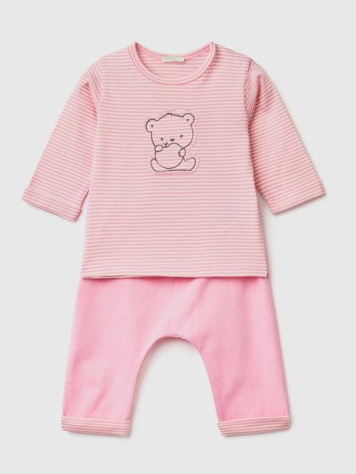 Kids' Benetton Set 100% Organic Cotton Dungarees Pink | NZ049823