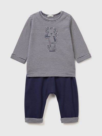 Kids' Benetton Set 100% Organic Cotton Dungarees Blue | NZ844251