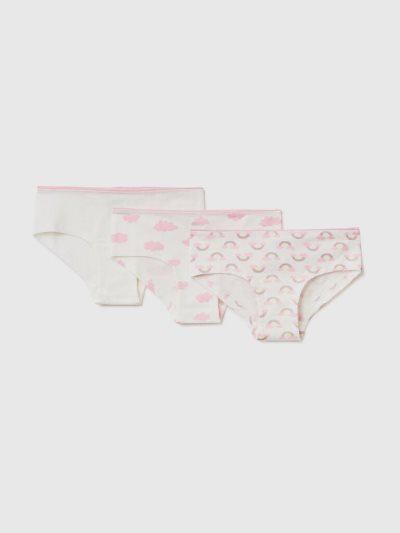 Kids' Benetton Set Of Three Pairs Of Stretch Cotton Briefs Creamy White | NZ235664