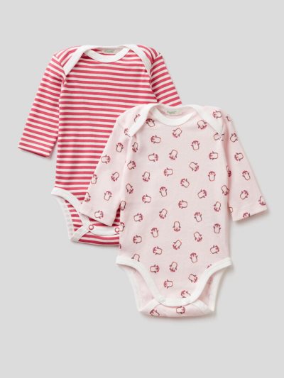 Kids' Benetton Set Of Two 100% Cotton Bodysuits Pink | NZ042284