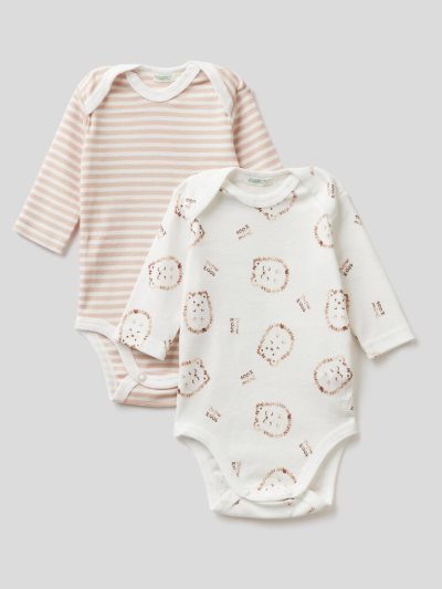 Kids' Benetton Set Of Two 100% Cotton Bodysuits Beige | NZ061899