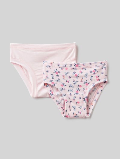 Kids' Benetton Set Of Two Pairs Of Super Stretch Organic Cotton Briefs Pink | NZ198318