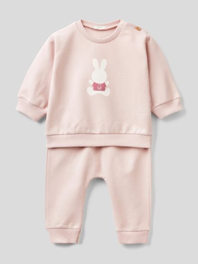 Kids' Benetton Set Stretch Sweat Outfit Pink | NZ731177