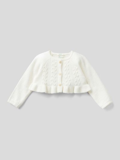 Kids' Benetton Shawl Recycled Wool Blend Sweaters Creamy White | NZ009989