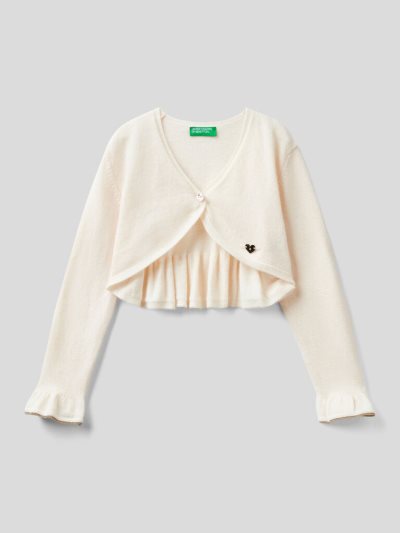 Kids' Benetton Shawl Rouches Cardigan Creamy White | NZ570461