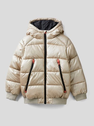 Kids' Benetton Shiny Maxi Zip Padded Jackets Beige | NZ729816
