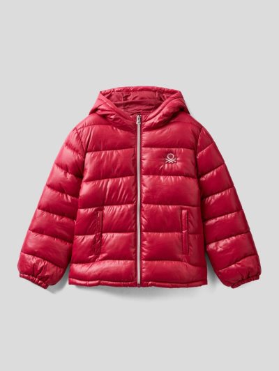 Kids' Benetton Shiny Puffer Padded Jackets Burgundy | NZ828061