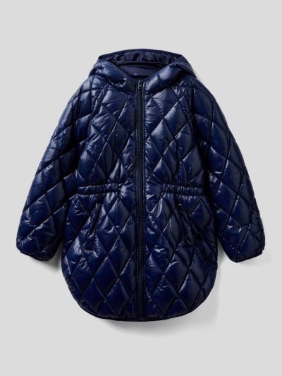 Kids' Benetton Shiny Quilted Padded Jackets Dark Blue | NZ923323