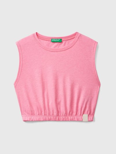 Kids' Benetton Short Recycled Fabric Tanks Neon Pink | NZ370270