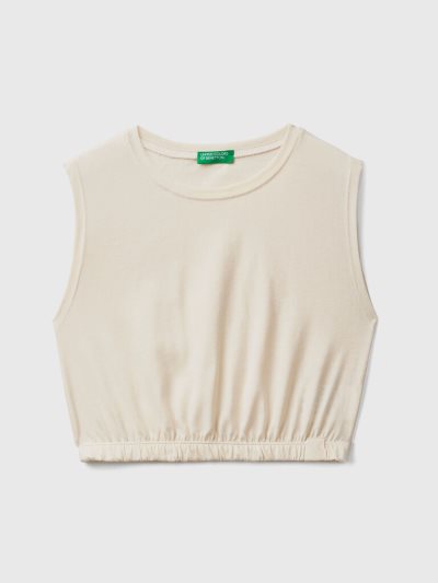 Kids' Benetton Short Recycled Fabric Tanks Creamy White | NZ953848