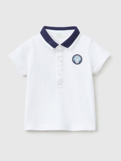 Kids' Benetton Short Sleeve Patch Polo Shirts White | NZ246440