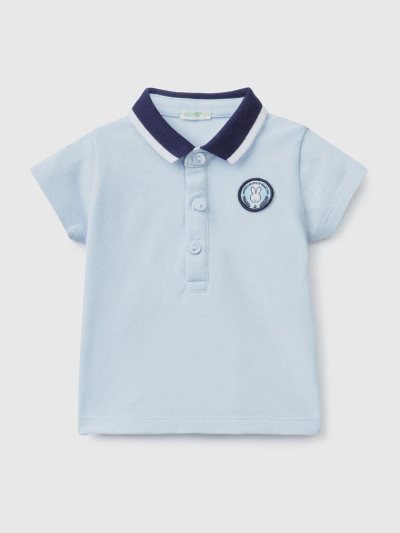 Kids' Benetton Short Sleeve Patch Polo Shirts Sky Blue | NZ833300