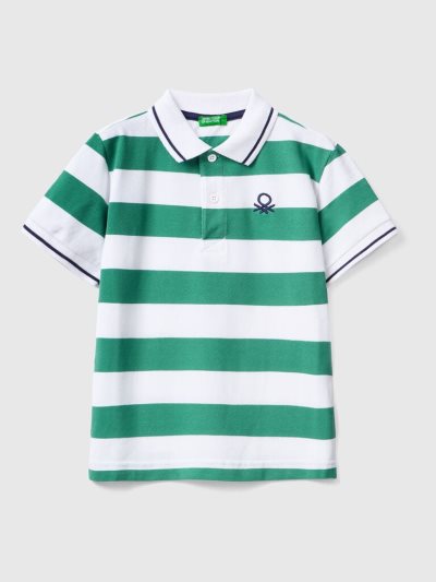 Kids' Benetton Short Sleeve Stripes Polo Shirts Green | NZ083278
