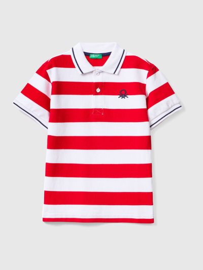 Kids' Benetton Short Sleeve Stripes Polo Shirts Red | NZ088094