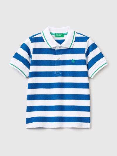 Kids' Benetton Short Sleeve Stripes Polo Shirts Bright Blue | NZ168913