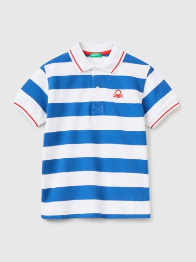 Kids' Benetton Short Sleeve Stripes Polo Shirts Air Force Blue | NZ261060
