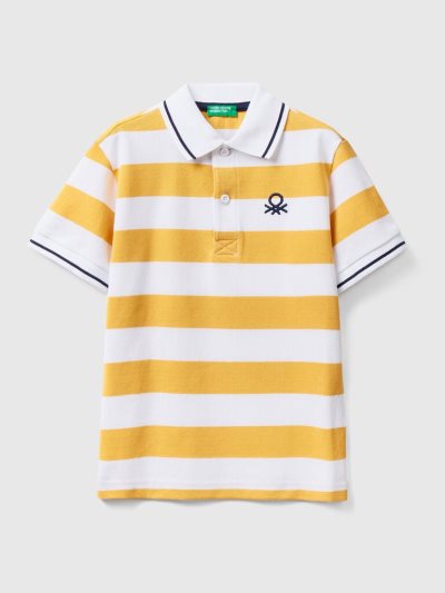 Kids' Benetton Short Sleeve Stripes Polo Shirts Yellow | NZ314973