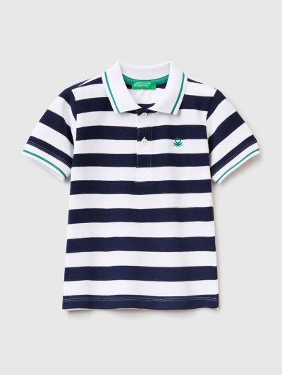 Kids' Benetton Short Sleeve Stripes Polo Shirts Dark Blue | NZ758941