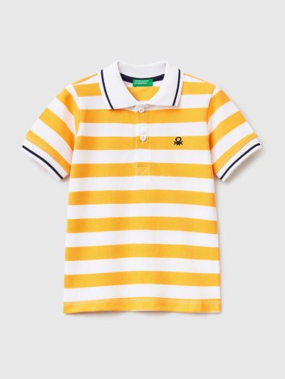 Kids' Benetton Short Sleeve Stripes Polo Shirts Yellow | NZ783192