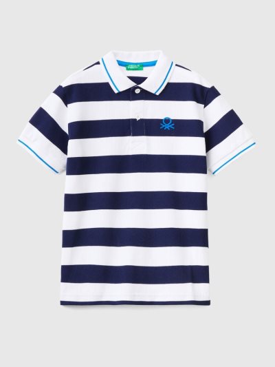 Kids' Benetton Short Sleeve Stripes Polo Shirts Blue | NZ863452