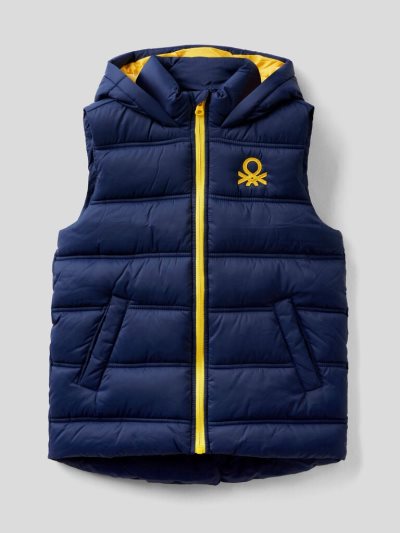 Kids' Benetton Sleeveless Hood Padded Jackets Dark Blue | NZ620103