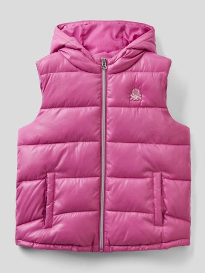 Kids' Benetton Sleeveless Puffer Zip And Hood Padded Jackets Cyclamen | NZ608909