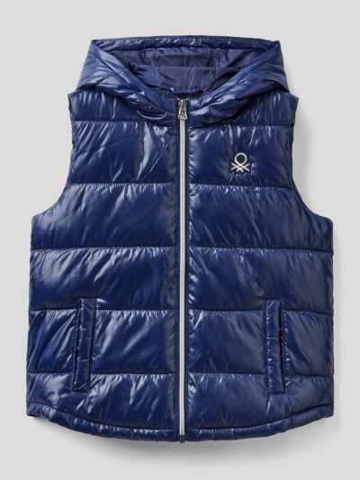 Kids' Benetton Sleeveless Puffer Zip And Hood Padded Jackets Dark Blue | NZ966263
