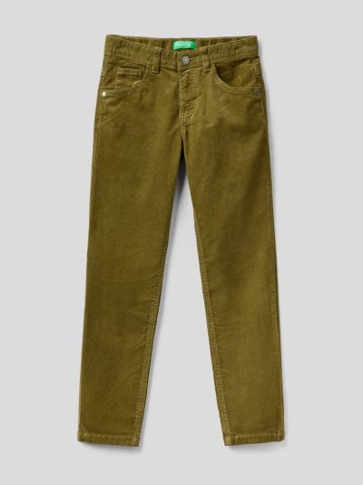 Kids' Benetton Slim Fit Stretch Corduroy Trousers Military Green | NZ523675