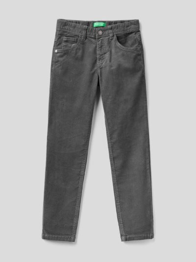 Kids' Benetton Slim Fit Stretch Corduroy Trousers Dark Grey | NZ758430