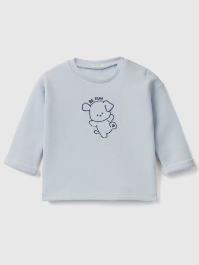 Kids' Benetton Soft Organic Cotton Print Sweatshirt Sky Blue | NZ018267