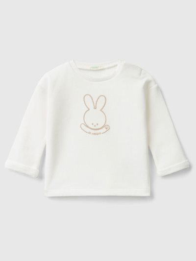 Kids' Benetton Soft Organic Cotton Print Sweatshirt Creamy White | NZ198395