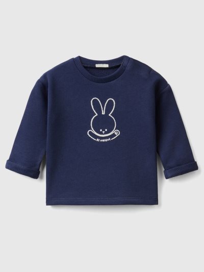 Kids' Benetton Soft Organic Cotton Print Sweatshirt Dark Blue | NZ261839