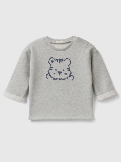 Kids' Benetton Soft Organic Cotton Print Sweatshirt Light Grey | NZ628822