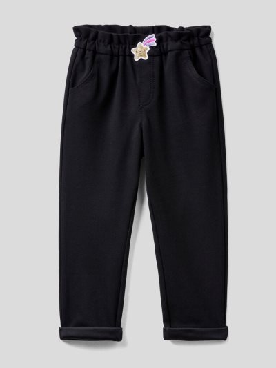 Kids' Benetton Star Patch Trousers Black | NZ945859